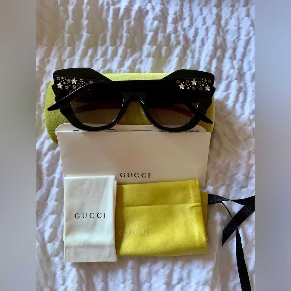 Gucci 52mm Special Edition Rhinestone Cat Eye Sunglasses (Black) - Picture 2 of 4
